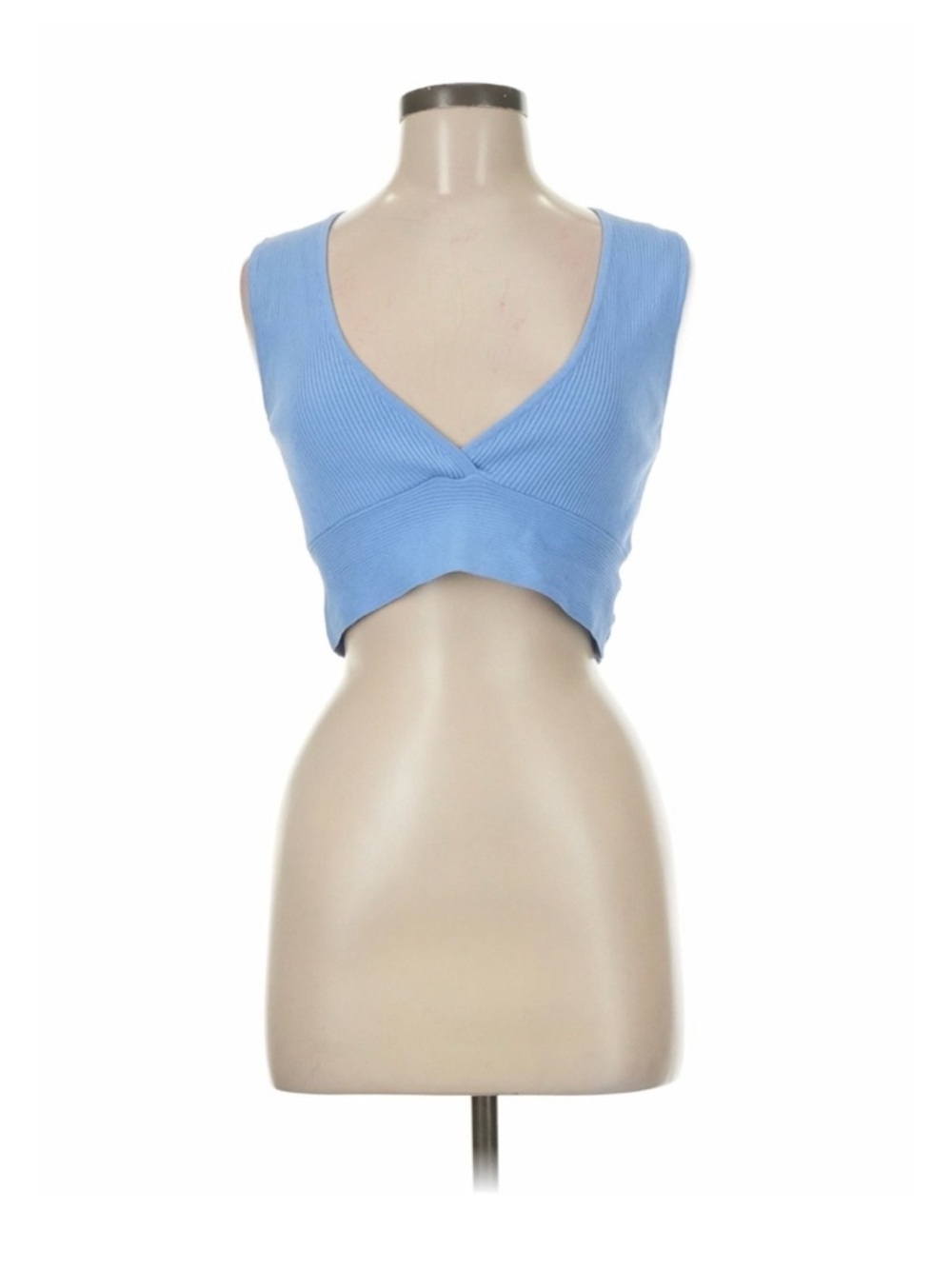 Revolve All The Ways Light Blue Knit Ribbed V-Neck Crop Top